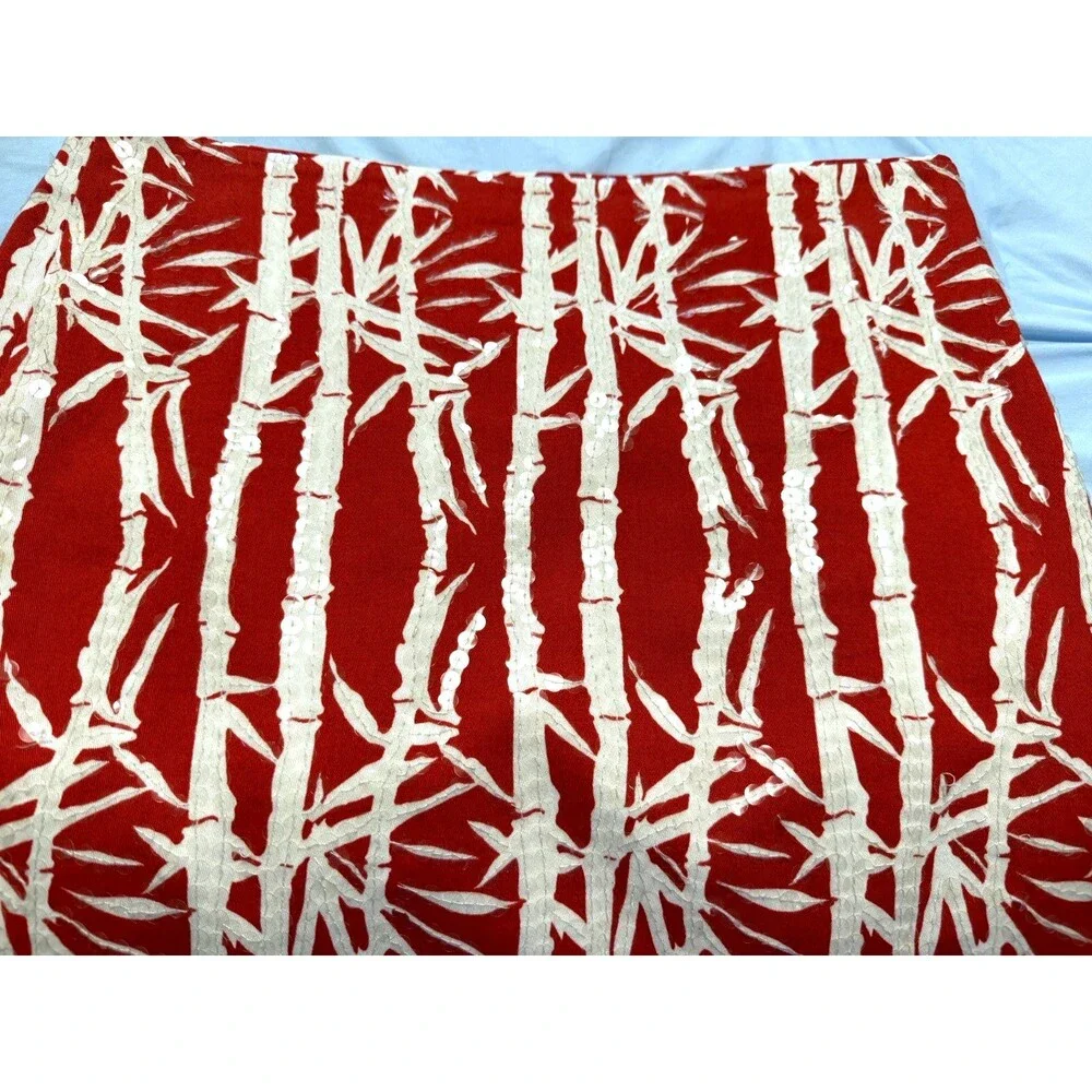 Michael Kors Size 2 Skirt Sequins Orange White Bamboo Pattern Fully Lined EUC